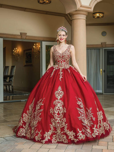 Dancing Queen - 1612 Jeweled Metallic Lace Gown In Burgundy
