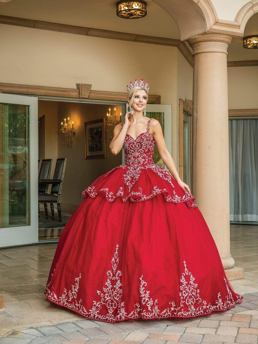 Dancing Queen - 1618 Thin Strap Sweetheart Tiered Ballgown Special Occasion Dress In Red