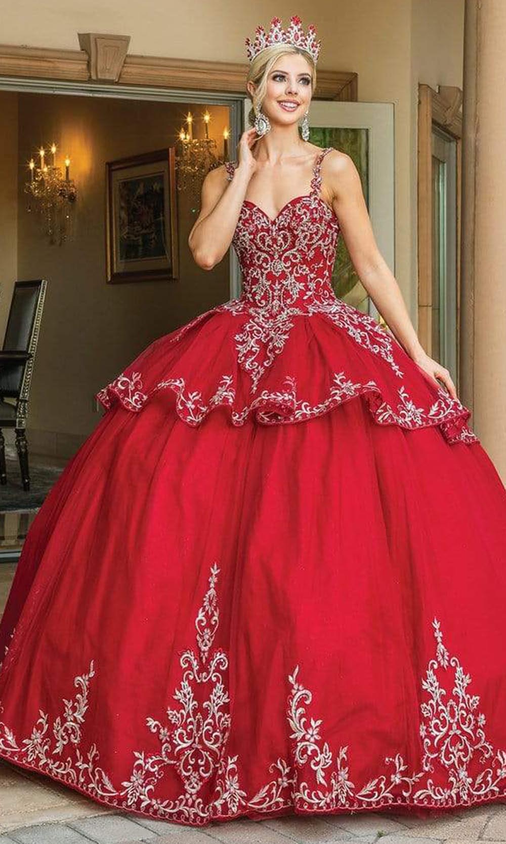 Dancing Queen - 1618 Thin Strap Sweetheart Tiered Ballgown Special Occasion Dress XS / Burgundy