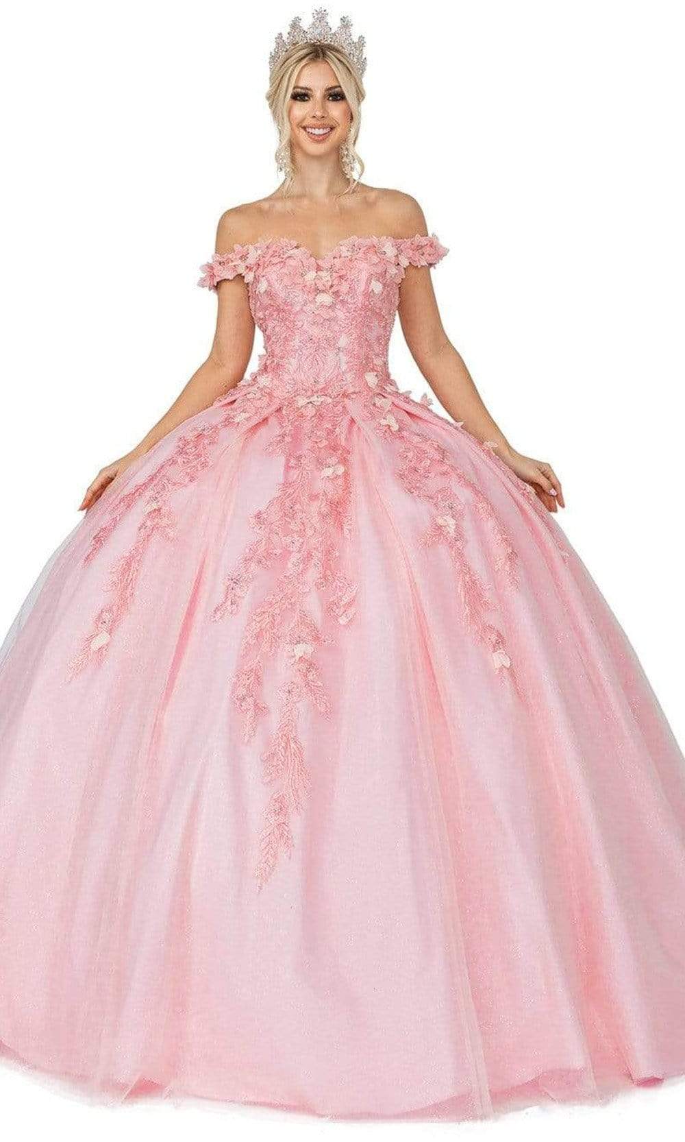Dancing Queen - 1620 Off Shoulder Floral Ballgown Special Occasion Dress XS / Blush