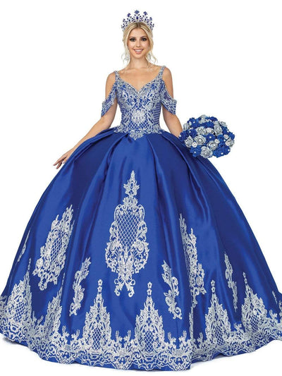 Dancing Queen - 1622 Cold Shoulder Embellished Ballgown Special Occasion Dress In Blue