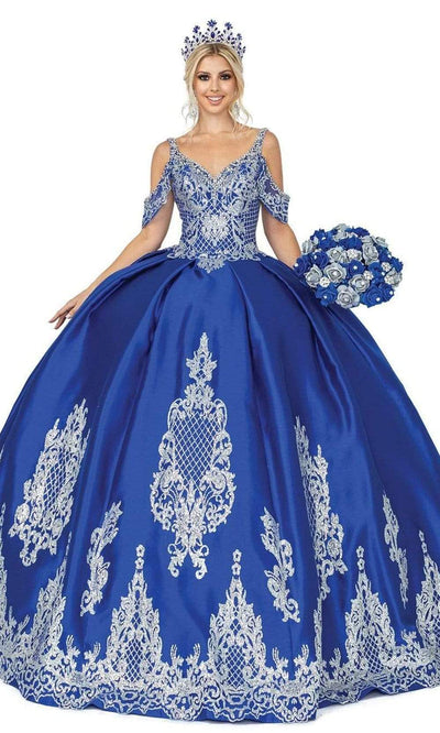 Dancing Queen - 1622 Cold Shoulder Embellished Ballgown Special Occasion Dress XS / Royal Blue