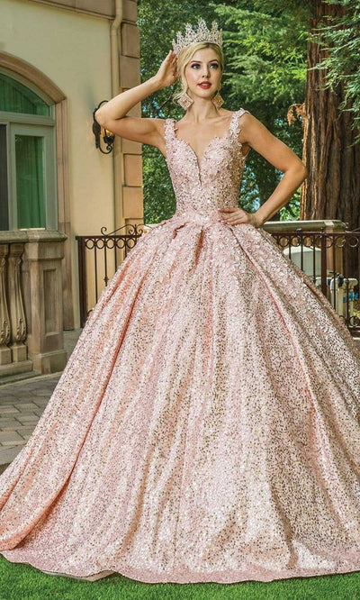 Dancing Queen - 1624 Sequin Showered Shiny Ballgown Special Occasion Dress XS / Rose Gold