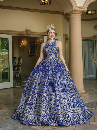 Dancing Queen - 1626 Halter Neck Striking Detailed Ballgown Special Occasion Dress In Blue