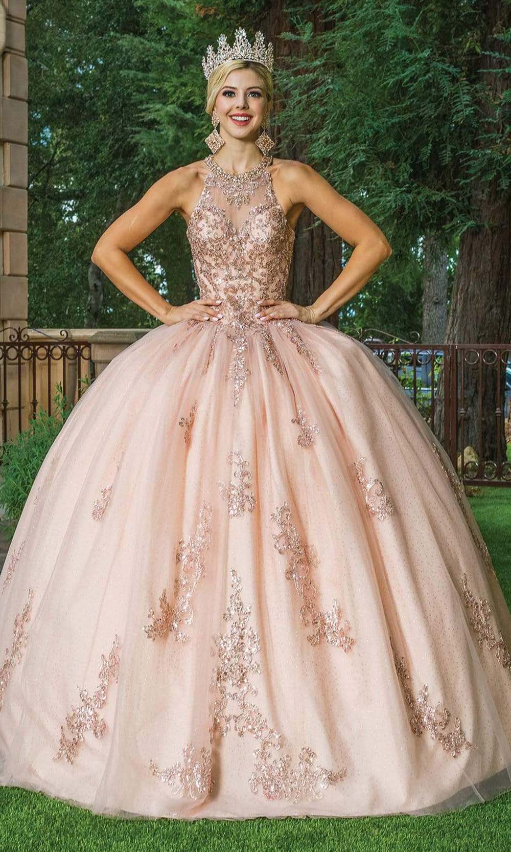 Dancing Queen - 1628 Halter Neck Embellished Ballgown Special Occasion Dress XS / Rose Gold