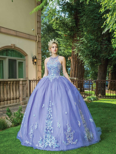 Dancing Queen - 1630 Halter Neck Sequined Tulle Gown In Blue and Purple