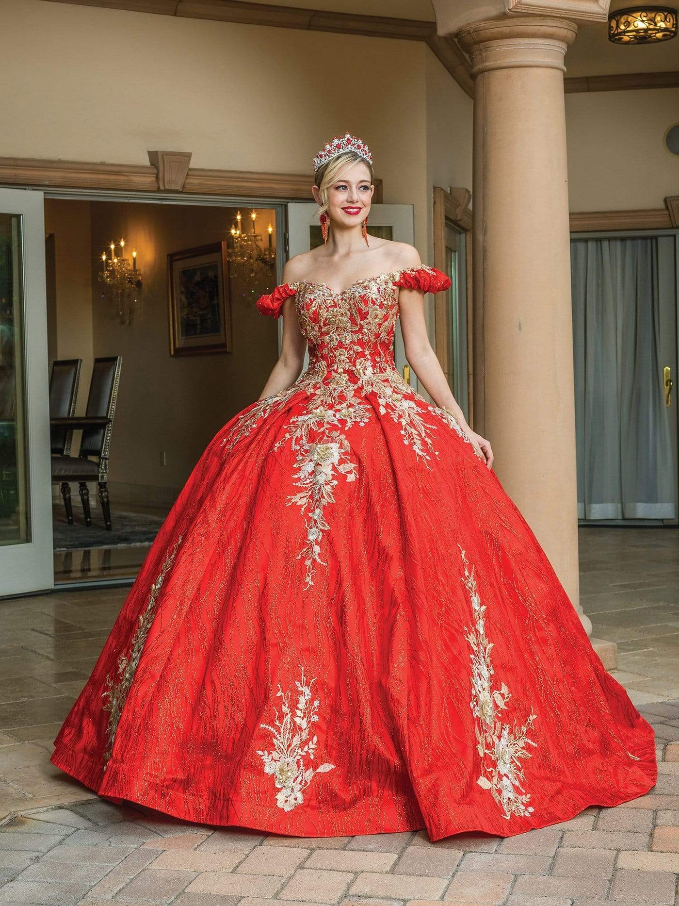 Dancing Queen - 1632 Off Shoulder Embellished Glittery Gown Special Occasion Dress In Red