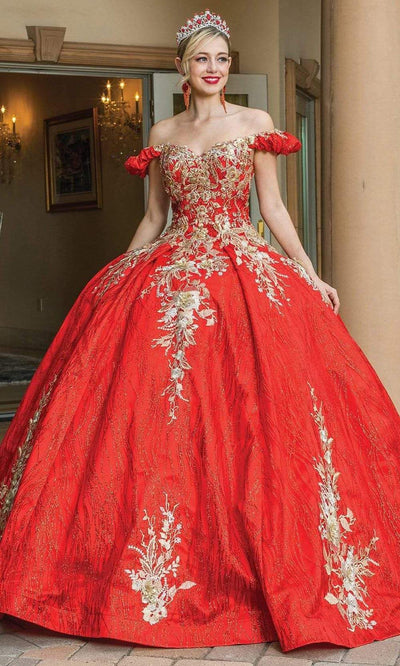 Dancing Queen - 1632 Off Shoulder Embellished Glittery Gown Special Occasion Dress XS / Red