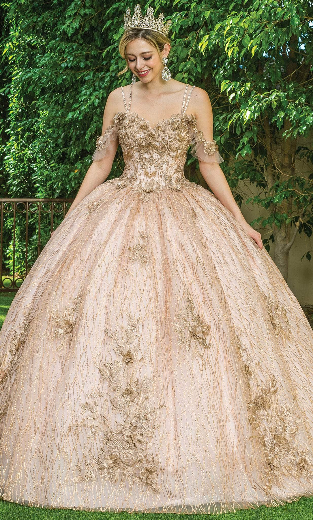 Dancing Queen Danq_1633 - Long Ballgown Dress - Off Shoulder, Dual Spaghetti Strap, 3D Floral Applique, Beaded, Sequin, Embroidery, Lace-Up Back, Sweep Train ADASA Dancing Queen Danq_1633 - Long Ballgown Dress - Off Shoulder, Dual Spaghetti Strap, 3D Floral Applique, Beaded, Sequin, Embroidery, Lace-Up Back, Sweep Train ADASA