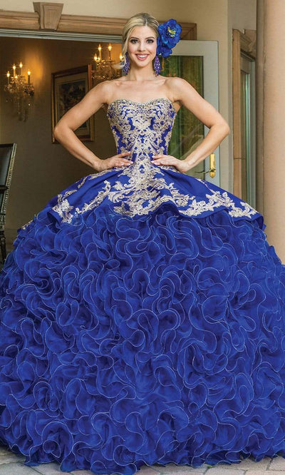 Dancing Queen - 1634 Strapless Embellished Ruffled Gown Quinceanera Dresses XS / Royal Blue
