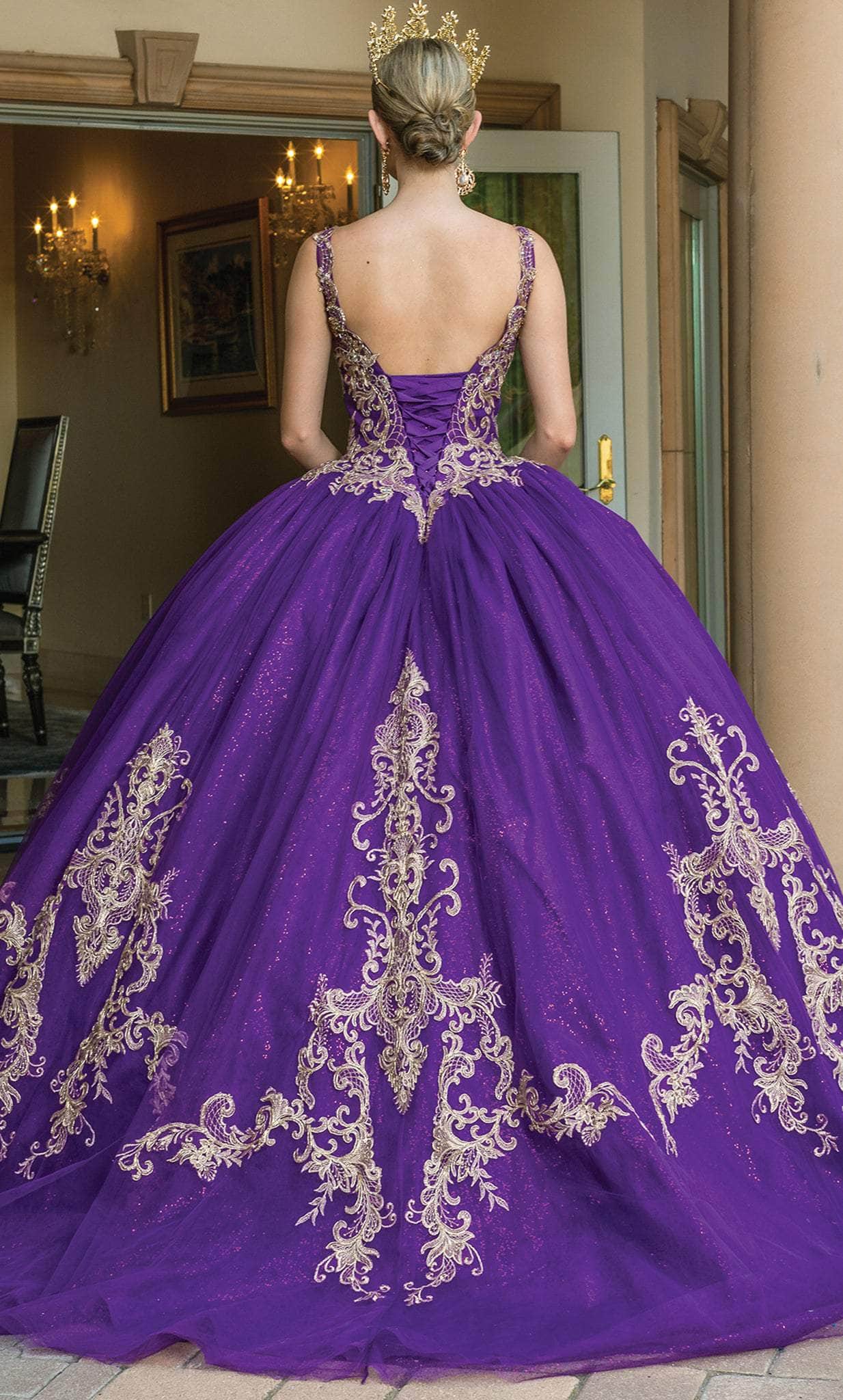 Dancing Queen 1635 - V-Neck Lace Appliqued Ballgown Ball Gowns