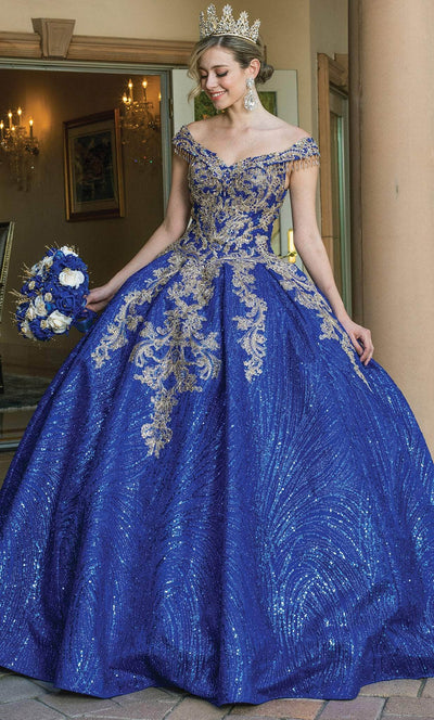 Dancing Queen 1636 - Cap Sleeve Embroidered Ballgown Ball Gowns XS / Royal Blue