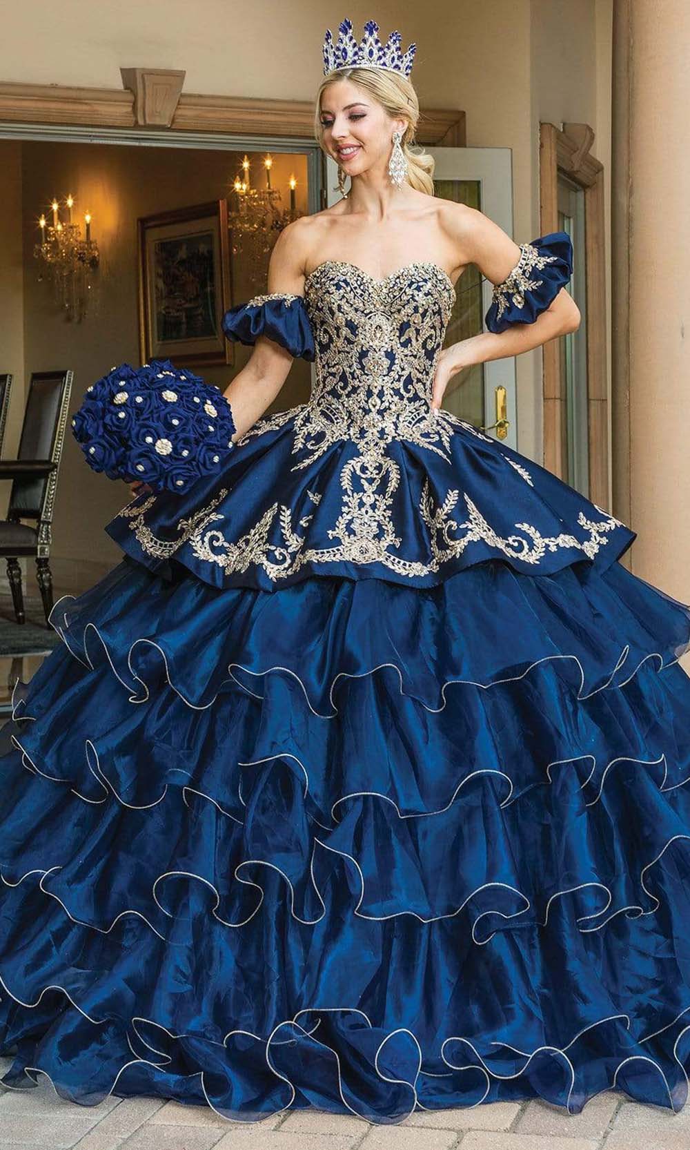 Dancing Queen - 1637 Embellished Sweetheart Tiered Ballgown Special Occasion Dress XS / Navy