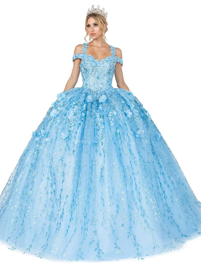 Dancing Queen - 1640 3D Floral Applique Corset Lace-Up Back Ballgown In Blue