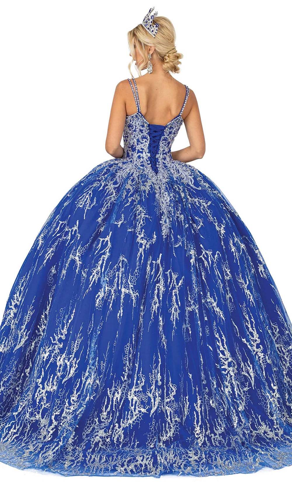 Dancing Queen - V-Neck Beaded Embellished Ballgown 1641SC In Blue