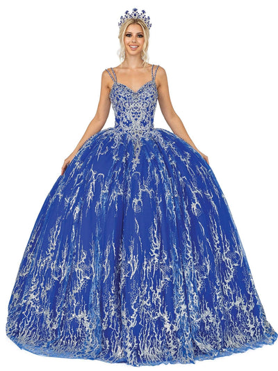 Dancing Queen - V-Neck Beaded Embellished Ballgown 1641SC In Blue