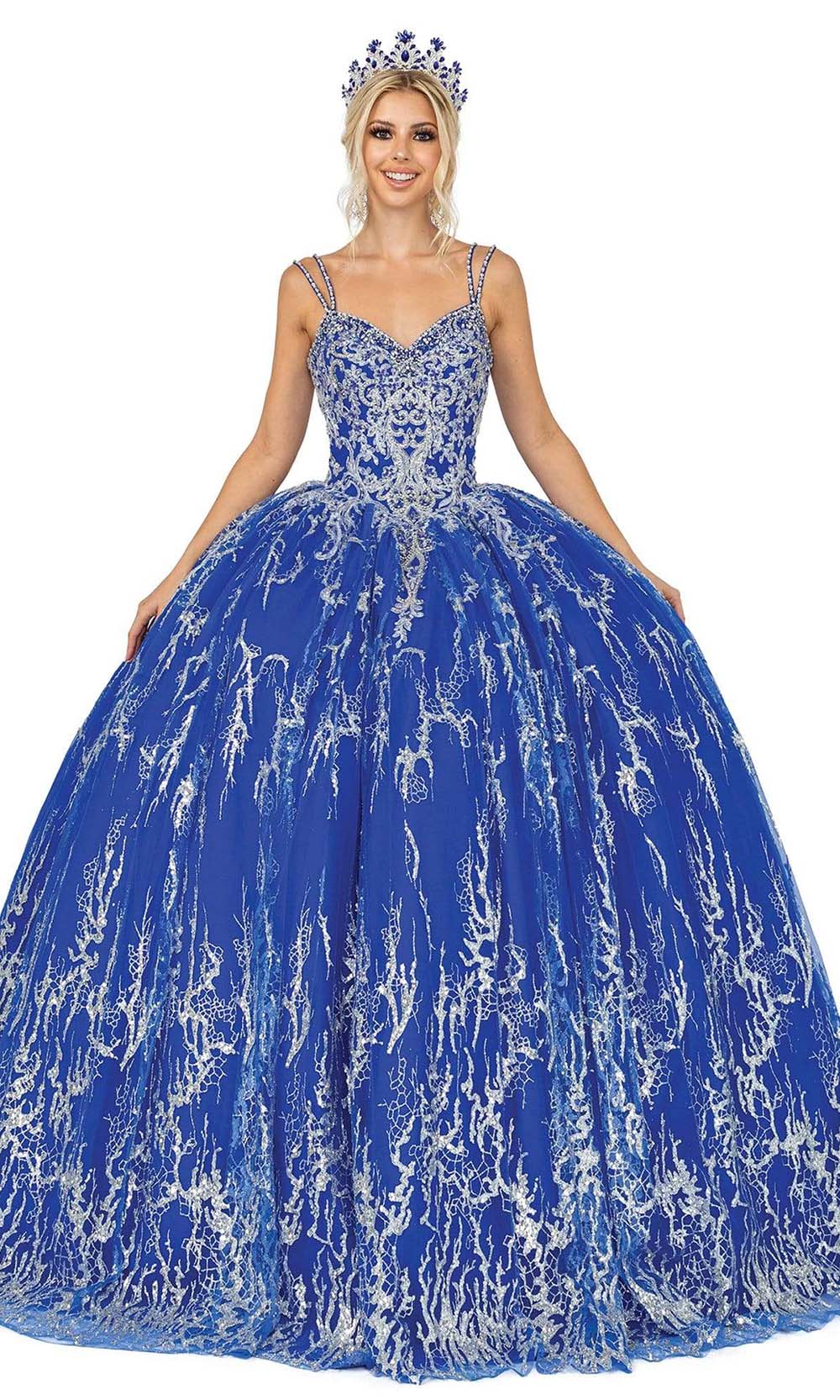 Dancing Queen - V-Neck Beaded Embellished Ballgown 1641SC In Blue