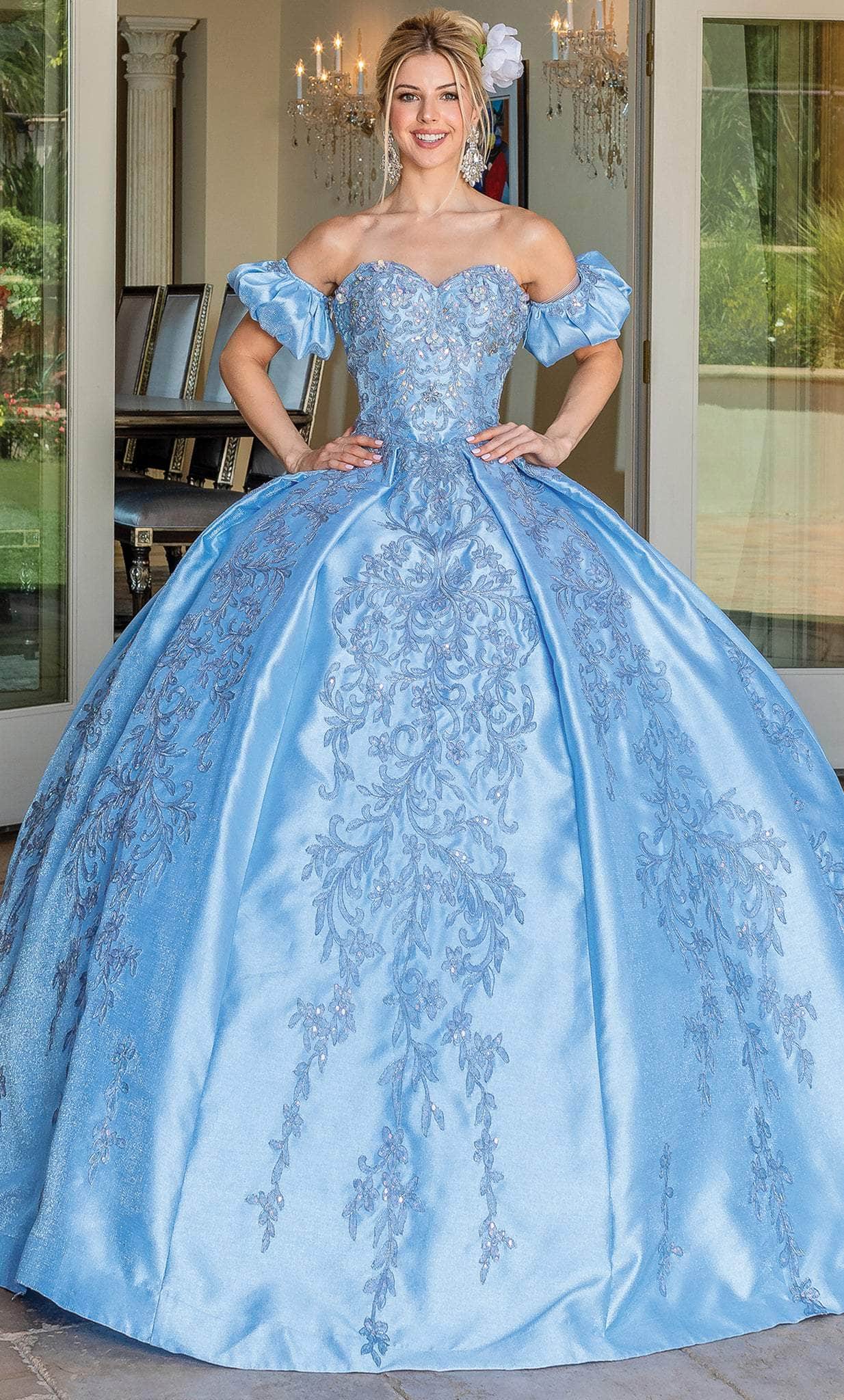 Dancing Queen 1644 - Embroidered Corset Quinceanera Ballgown Ball Gowns XS / Bahama Blue