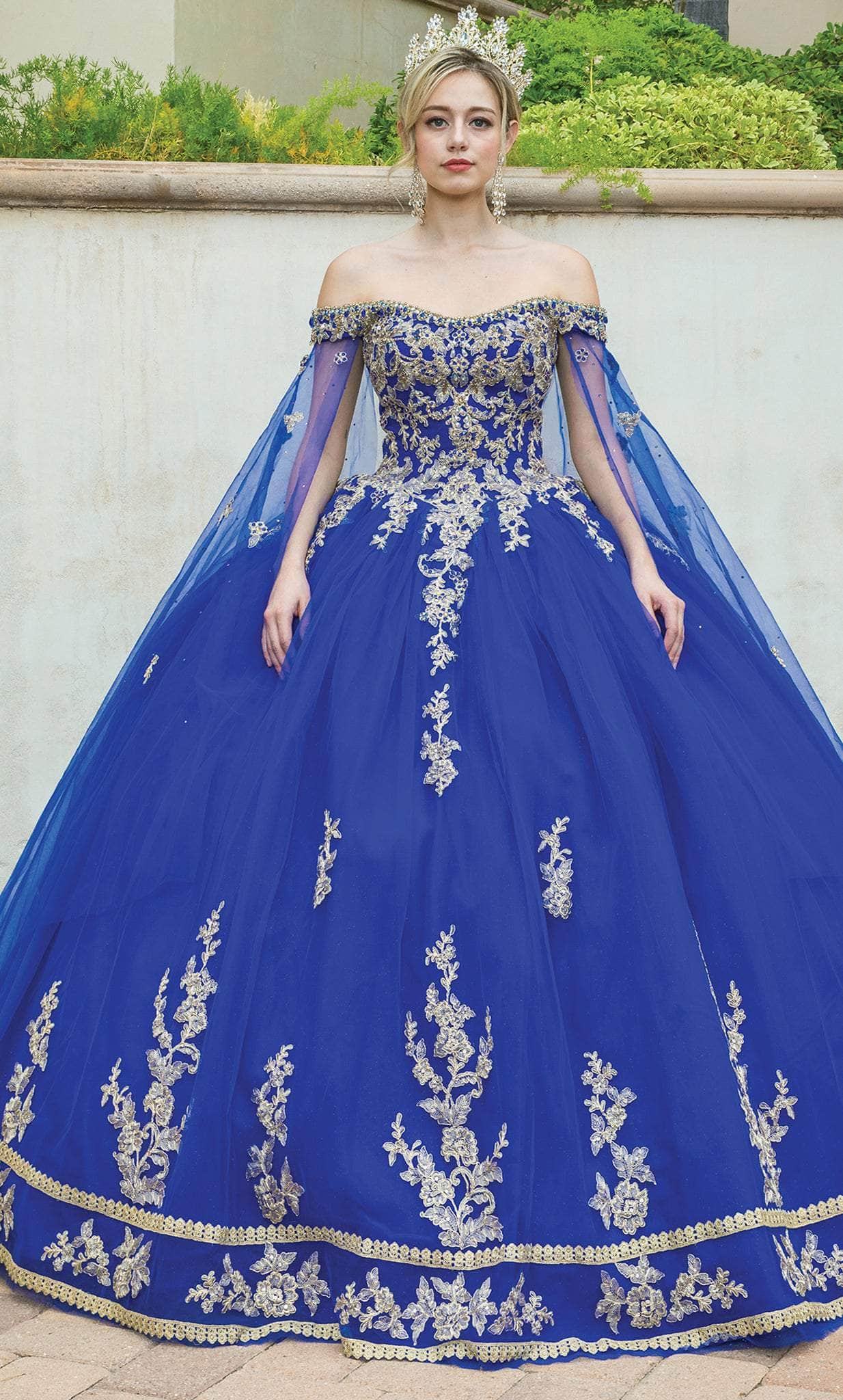 Dancing Queen 1645 - Gilded Applique Quinceanera Ballgown Ball Gowns XS / Royal Blue