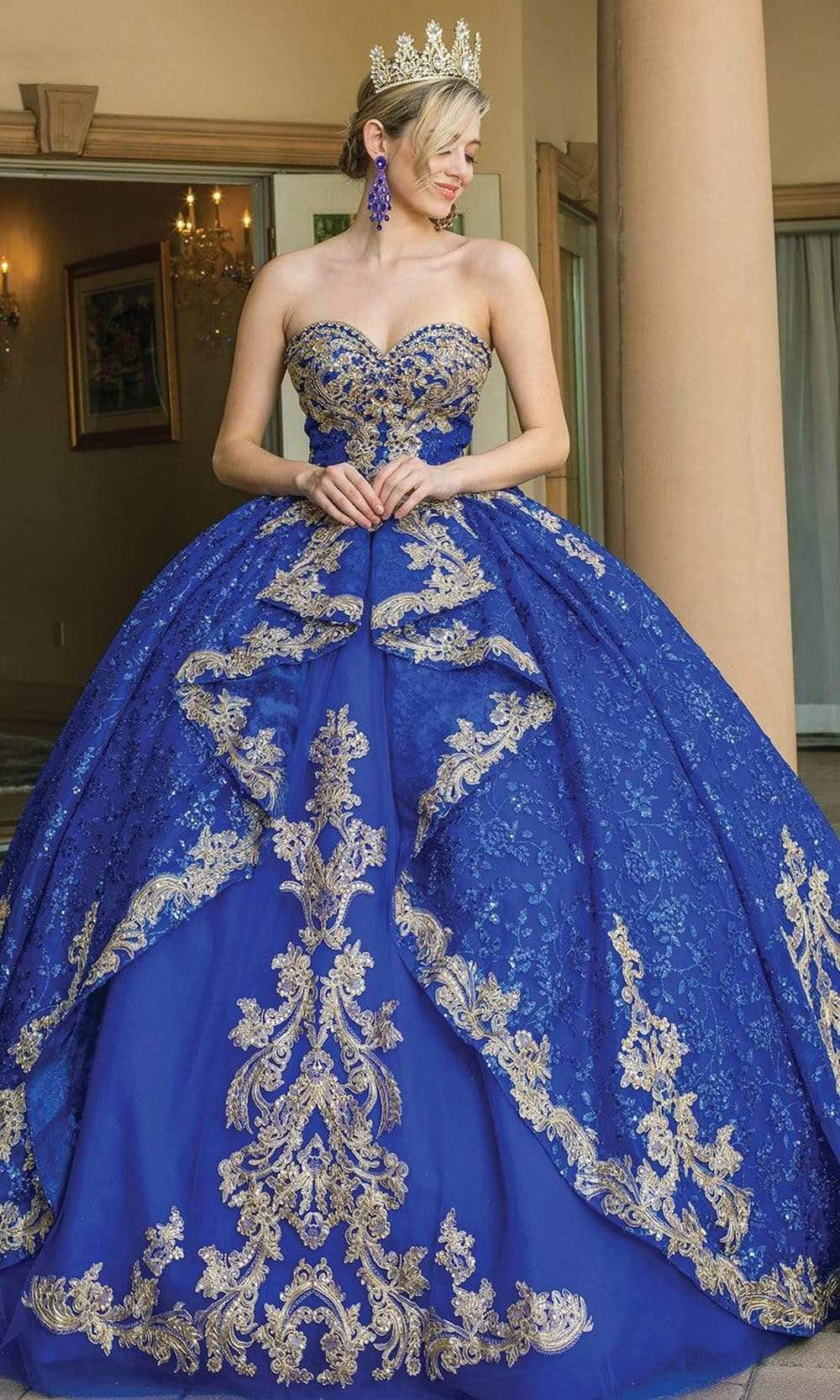 Dancing Queen - 1650 Strapless Royalty Motif Ballgown Quinceanera Dresses XS / Royal Blue