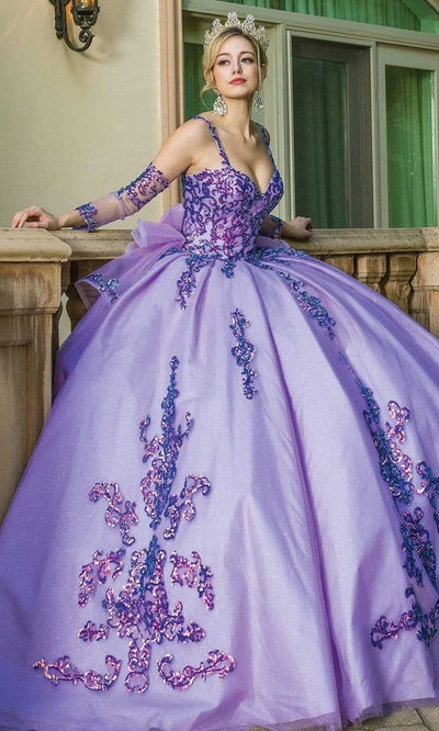 Dancing Queen - 1652 Shimmer Applique Ballgown with Bow Accent Quinceanera Dresses