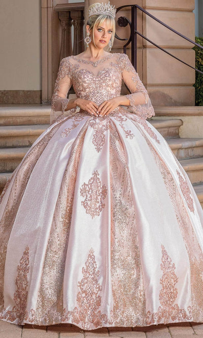 Dancing Queen 1665 - Bell Sleeve Ornate Quinceanera Ballgown Ball Gowns XS / Rose Gold