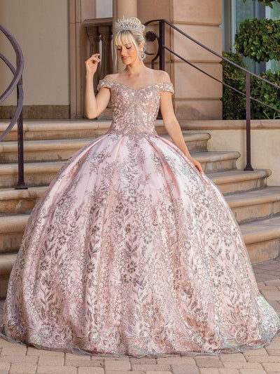 Dancing Queen 1666 - Cap Sleeve Floral Beaded Ballgown Ball Gowns