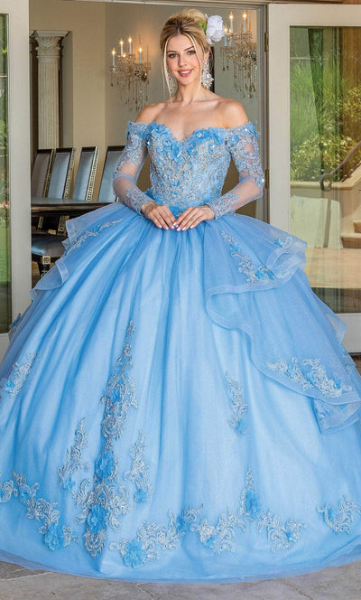 Dancing Queen 1667 - Long Sleeve Quinceanera Ballgown Long Dresses XS / Bahama Blue