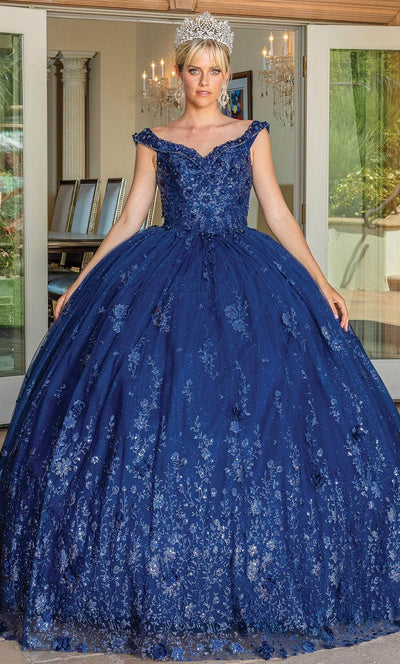 Dancing Queen 1668 - Glitter Quinceanera Ballgown with Cape Special Occasion Dress XS / Navy