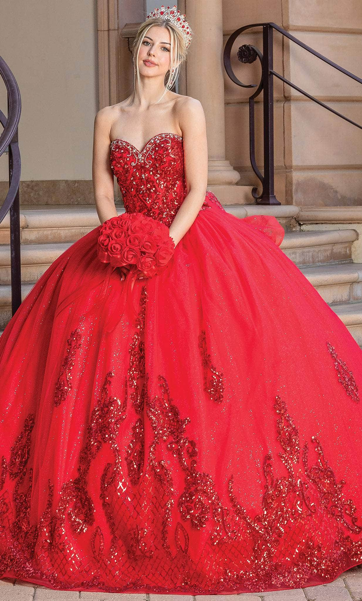 Dancing Queen 1671 - Bow Ornate Quinceanera Ballgown Ball Gowns XS / Red