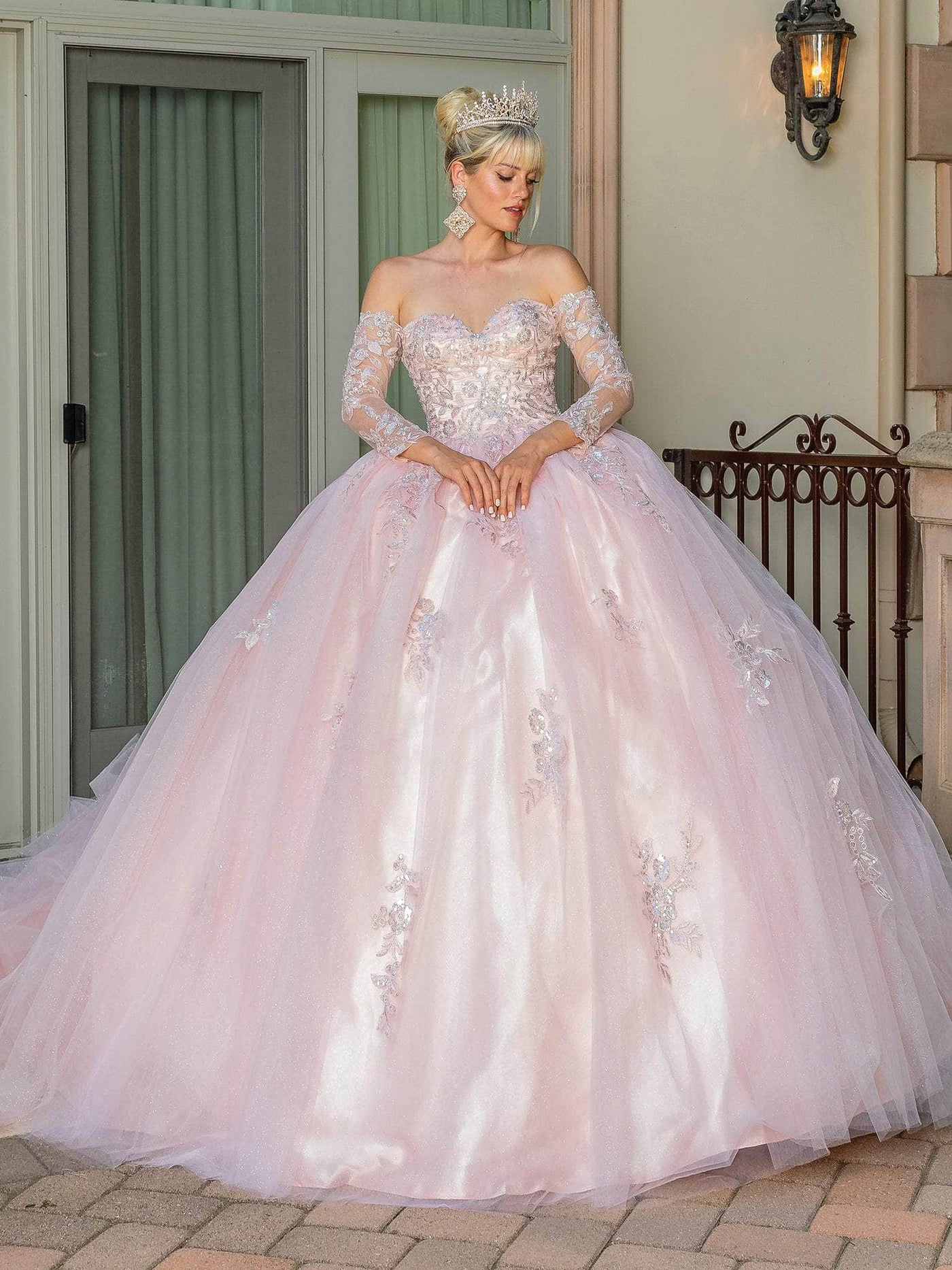 Dancing Queen 1674 - Floral Embroidered Sweetheart Ballgown Quinceanera Dresses