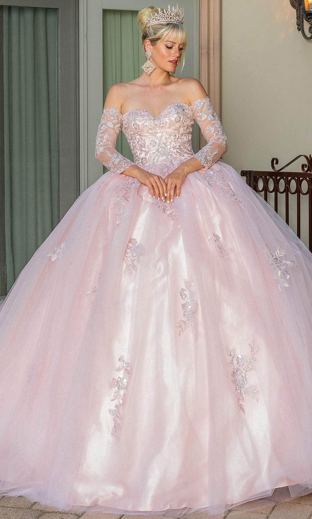 Dancing Queen 1674 - Floral Embroidered Sweetheart Ballgown Quinceanera Dresses XS / Blush