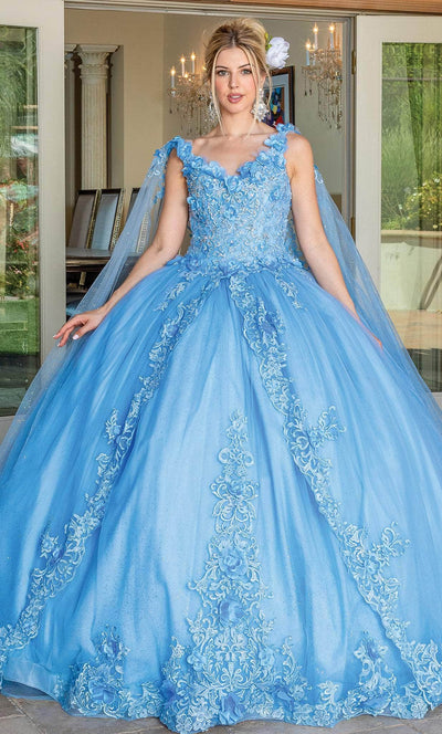 Dancing Queen 1678 - Embroidered Quinceanera Ballgown Ball Gowns XS / Bahama Blue