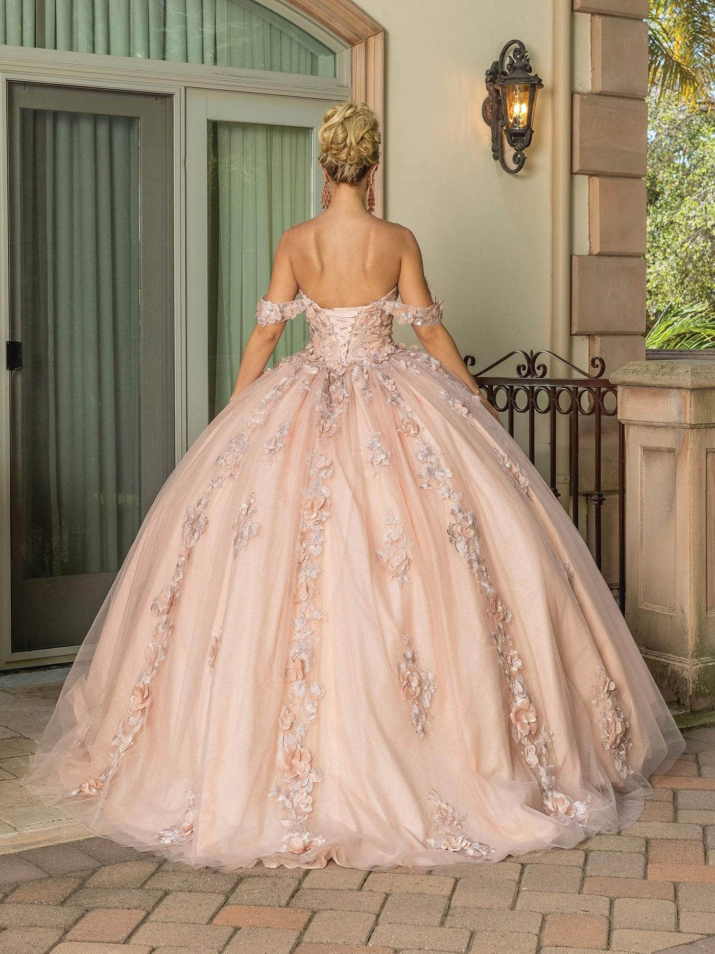 Dancing Queen 1687 - Draped Sleeve Floral Ballgown Ball Gowns