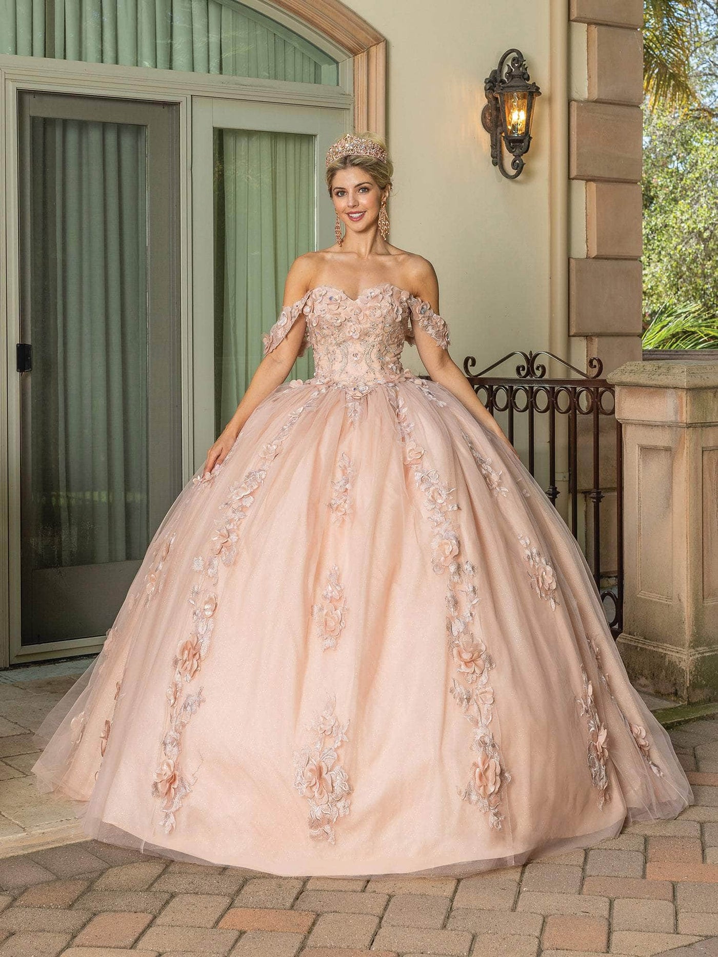 Dancing Queen 1687 - Draped Sleeve Floral Ballgown Ball Gowns