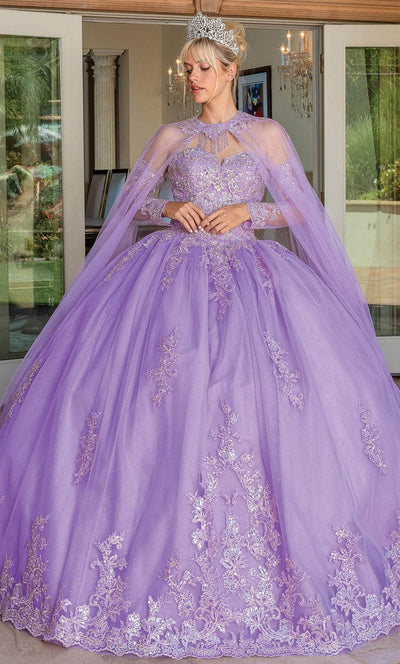 Dancing Queen 1691 - Sweetheart Detachable Cape Ballgown Quinceanera Dresses XS / Lilac