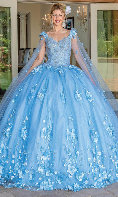 Dancing Queen 1695 - Applique Quinceanera Ballgown Ball Gowns XS / Bahama Blue