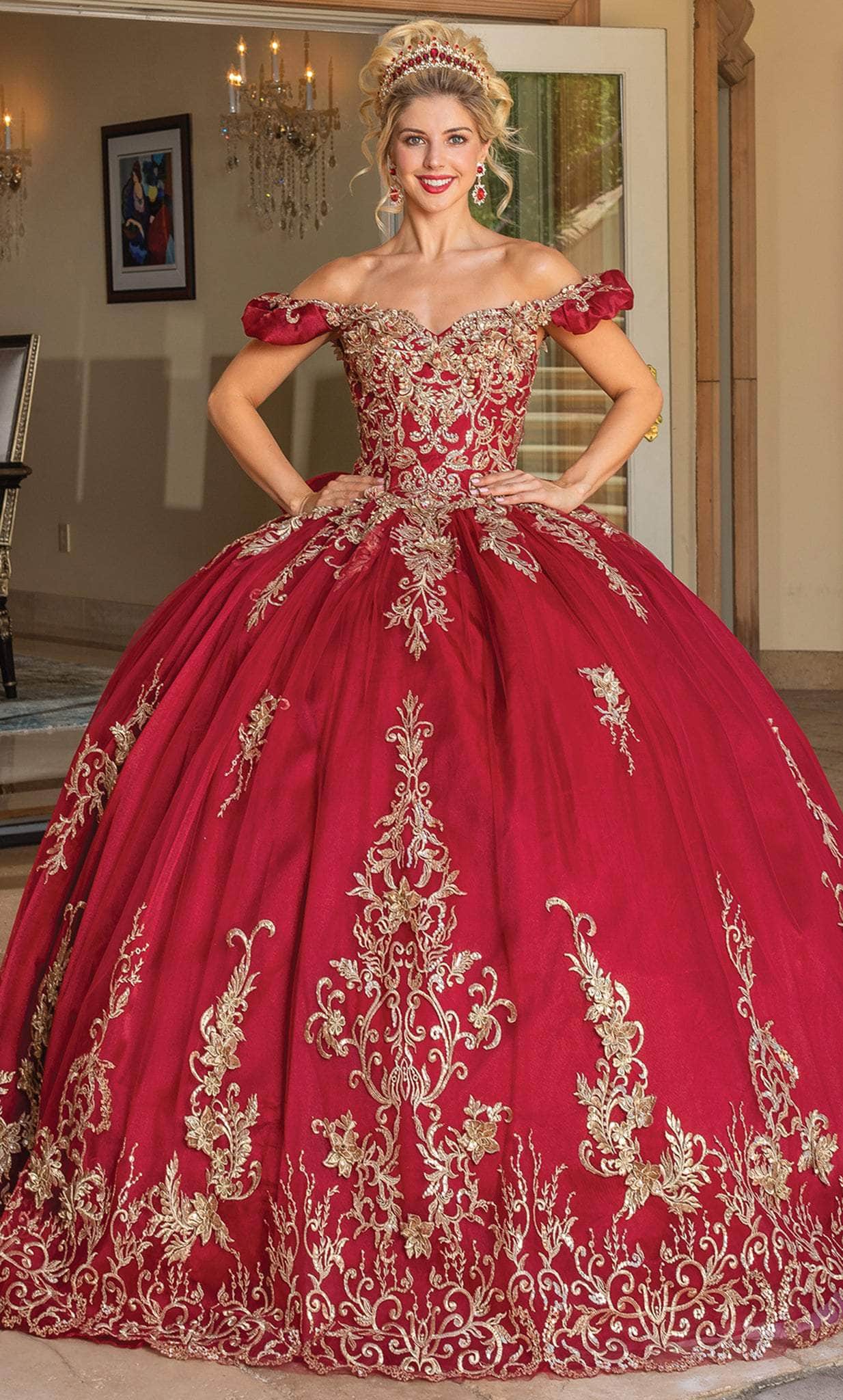 Dancing Queen 1697 - Puff Off Shoulder Quinceanera Ballgown Ball Gowns XS / Burgundy