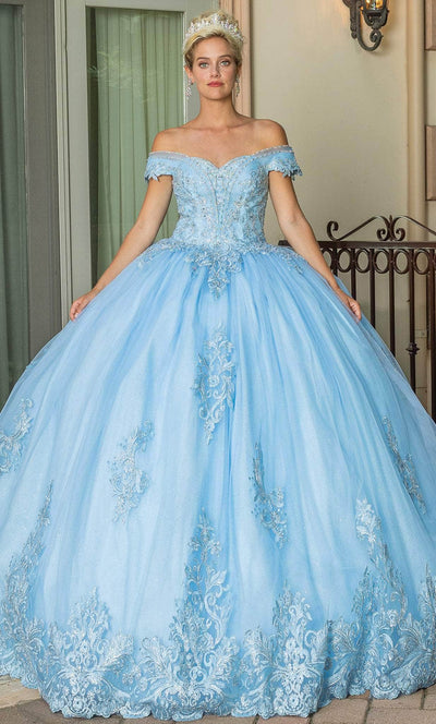 Dancing Queen 1699 - Lace Detail Quinceanera Ballgown Ball Gowns XS / Bahama Blue