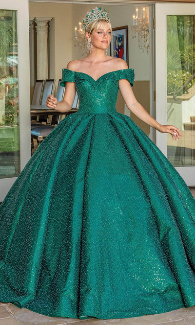Dancing Queen 1700 - Off Shoulder Ornate Quinceanera Ballgown Ball Gowns XS / Hunter Green