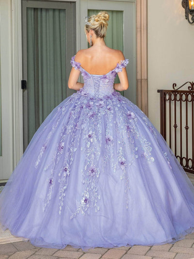 Dancing Queen 1703 - Floral Appliqued V-Neck Ballgown Quinceanera Dresses