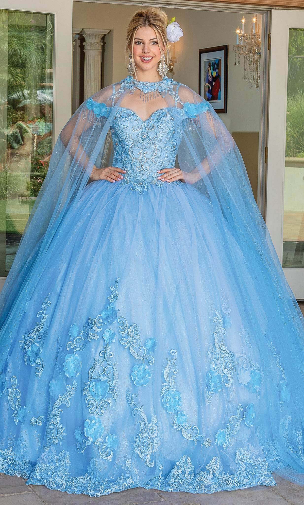 Dancing Queen 1706 - Bead Fringed Quinceanera Ballgown Ball Gowns XS / Bahama Blue