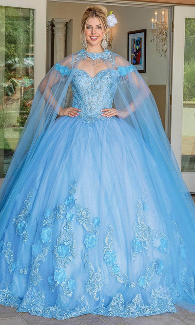 Dancing Queen 1706 - Bead Fringed Quinceanera Ballgown Ball Gowns XS / Bahama Blue