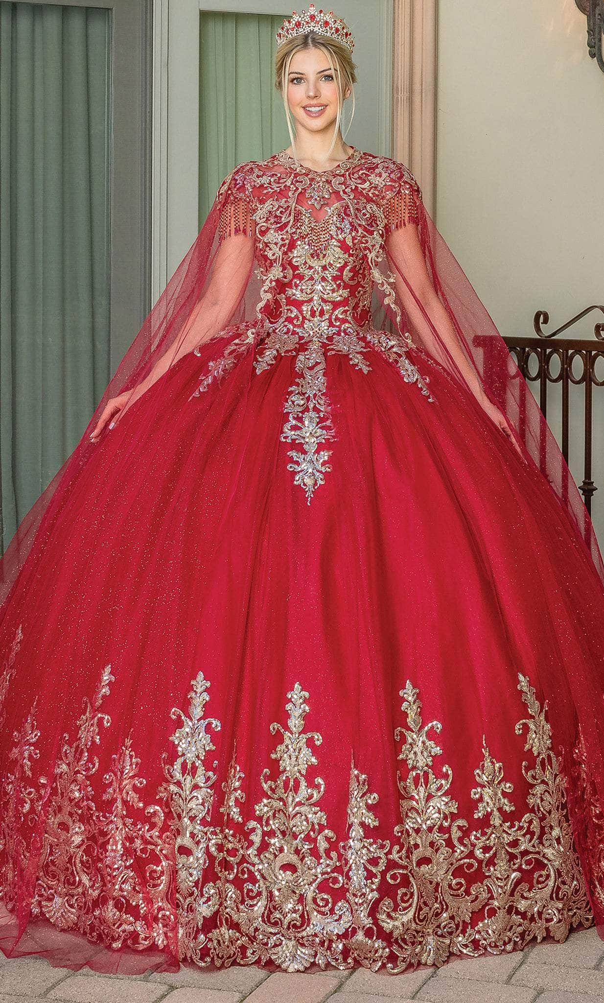 Dancing Queen 1708 - Illusion Bateau Embellished Ballgown Quinceanera Dresses XS / Burgundy