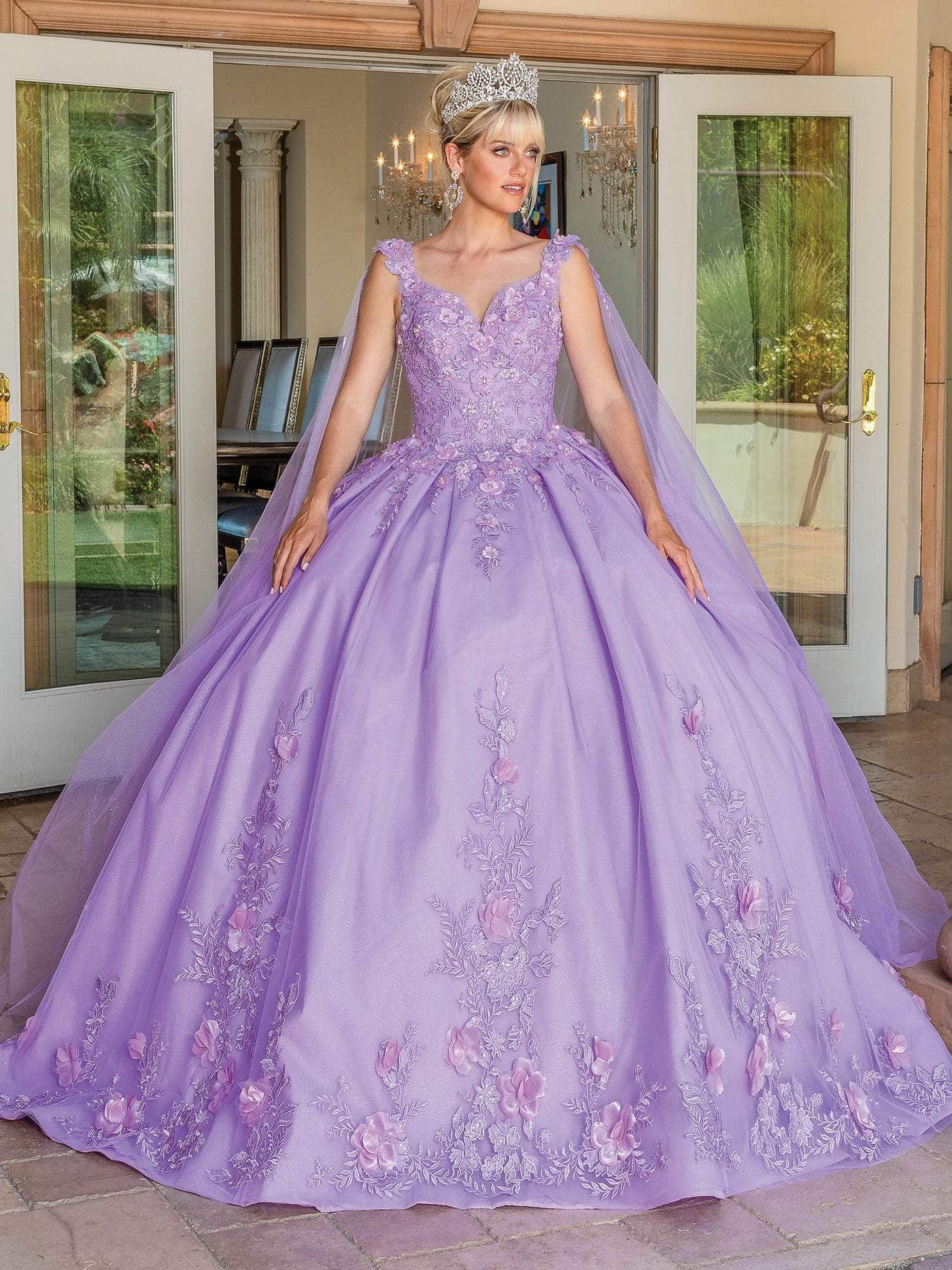 Dancing Queen 1716 - Cape Sleeve Embroidered Ballgown Special Occasion Dress