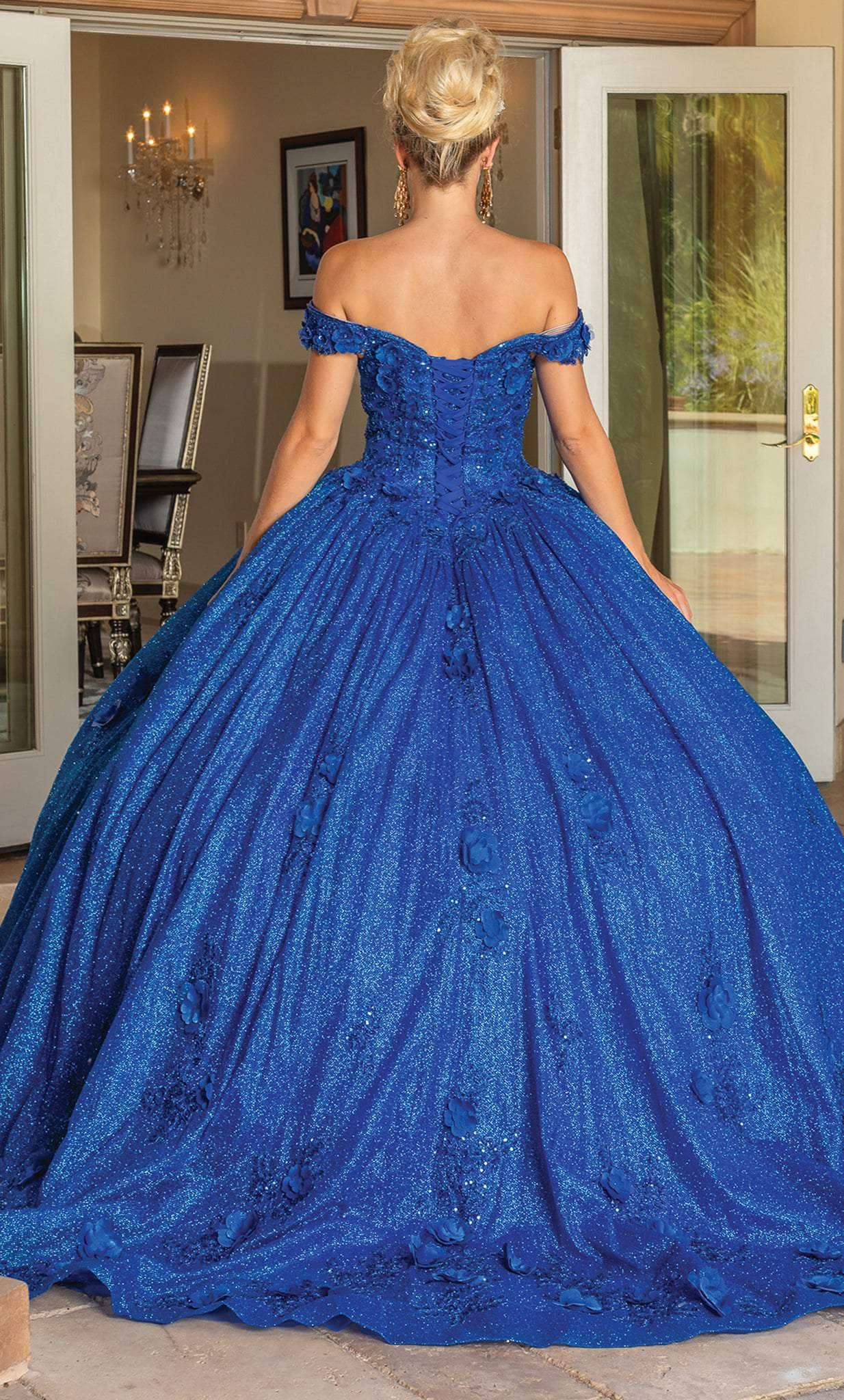 Dancing Queen 1718 - Off Shoulder Glitter Ballgown With Cape Quinceanera Dresses