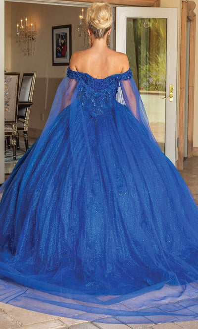 Dancing Queen 1718 - Off Shoulder Glitter Ballgown With Cape Quinceanera Dresses