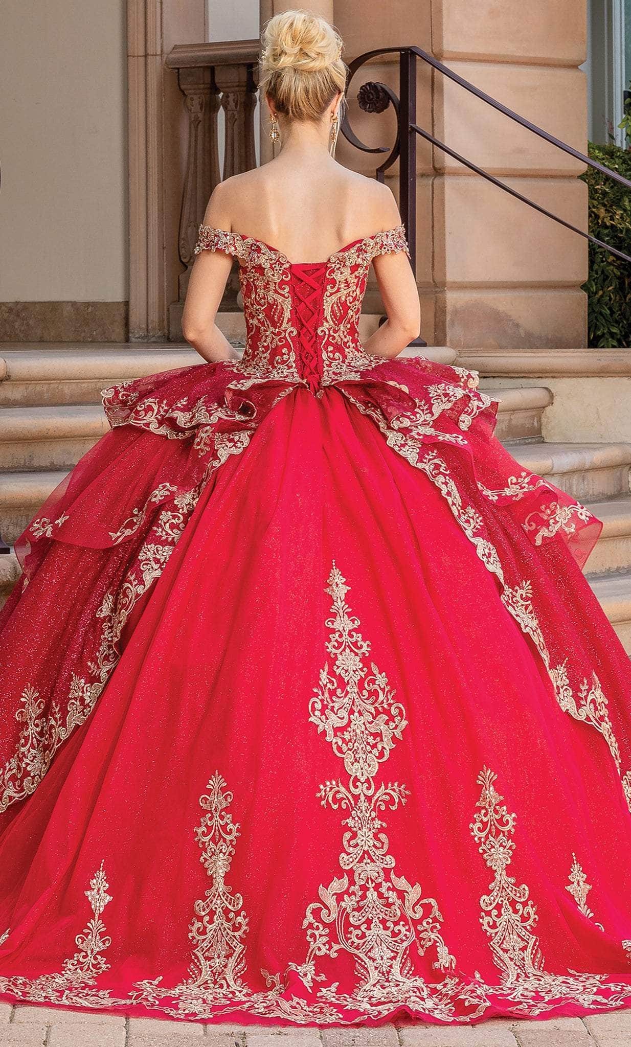 Dancing Queen 1720 - Tiered Ballgown with Cape Ball Gowns