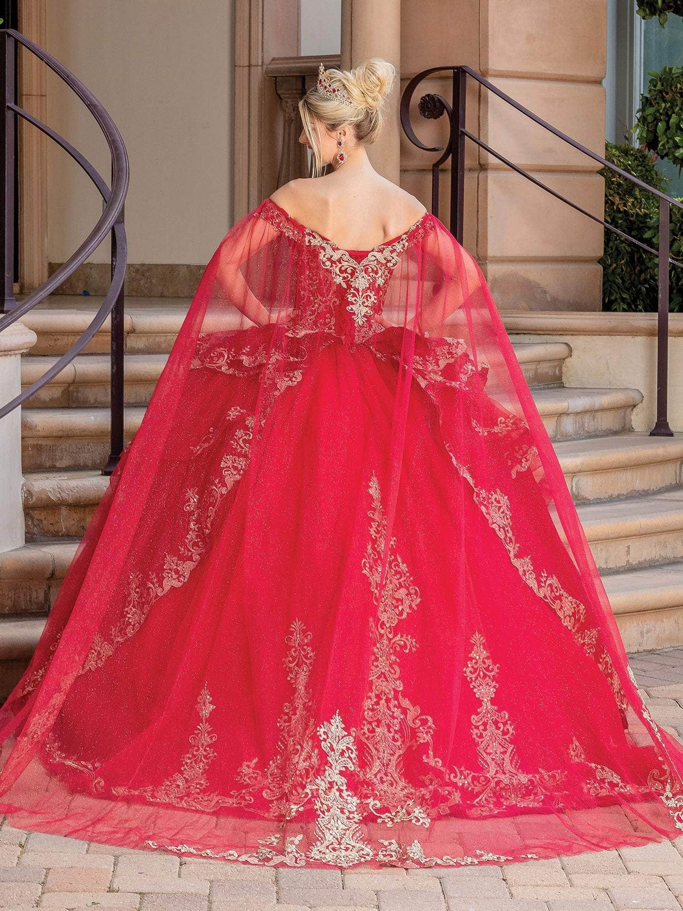 Dancing Queen Danq_1720 - Long Ballgown Dress - Beaded, Lace Appliques, Sheer Cape, Peplum Accent, Corset Back, Sweep Train, Sheer Cape ADASA Dancing Queen Danq_1720 - Long Ballgown Dress - Beaded, Lace Appliques, Sheer Cape, Peplum Accent, Corset Back, Sweep Train, Sheer Cape ADASA