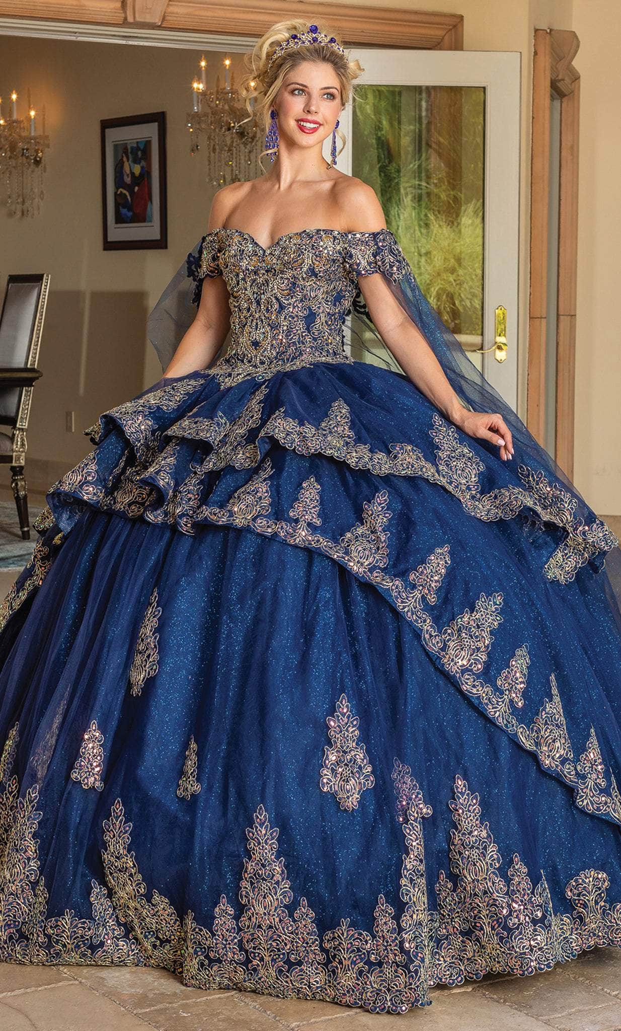 Dancing Queen 1723 - Tiered Drape Quinceanera Ballgown Special Occasion Dress XS / Navy
